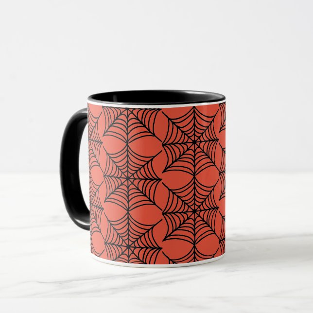 Halloween Spider Webs on Orange Mug (Front Left)