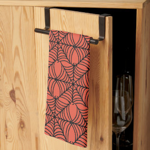 Halloween Spider Webs on Orange Tea Towel