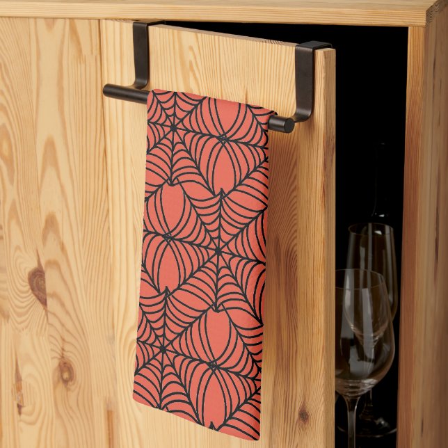 Halloween Spider Webs on Orange Tea Towel (Thirds Fold)