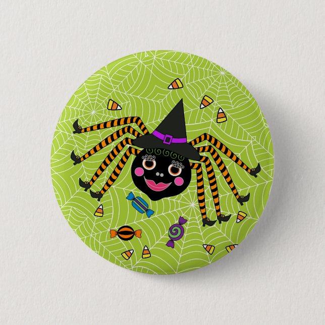 Halloween Spider Witch with Candy Round 6 Cm Round Badge (Front)