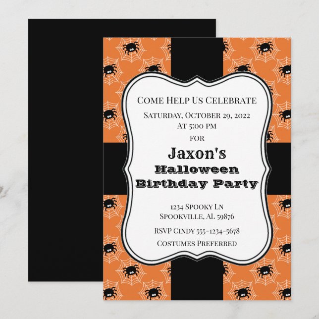 Halloween Spiders Birthday Party Invitation (Front/Back)