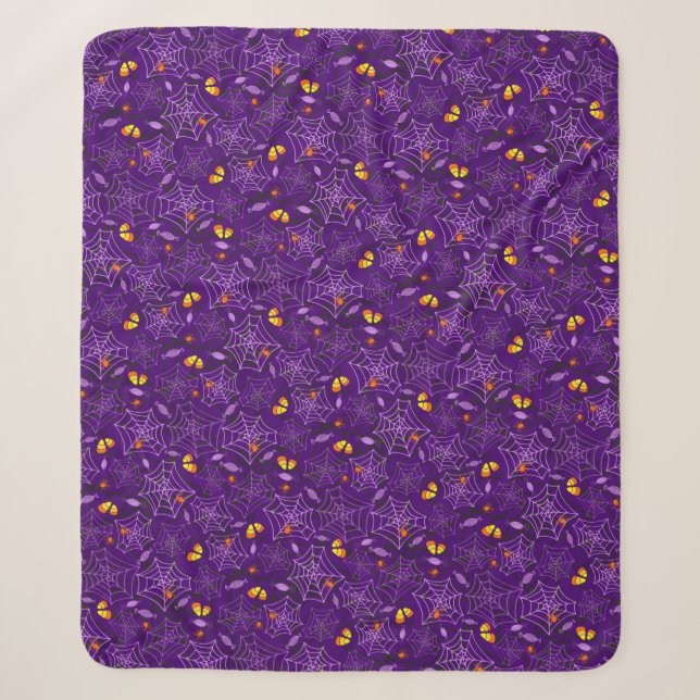 Halloween Spiders & Candy Purple Sherpa Blanket (Front)