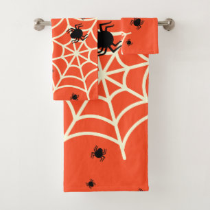 Halloween Spiders on Web Bath Towel Set