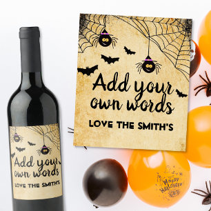 Halloween Spiders vintage party decor Wine Label