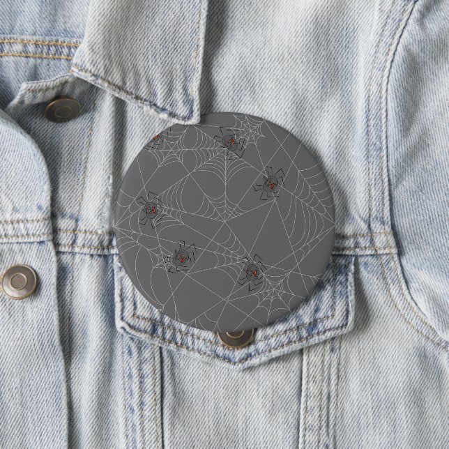 Halloween spiders web and pumpkins  10 cm round badge (In Situ)