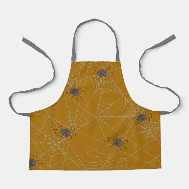 Halloween spiders web and pumpkins   apron (Front)