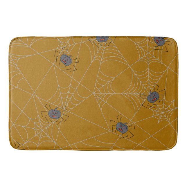 Halloween spiders web and pumpkins  bath mat (Front)