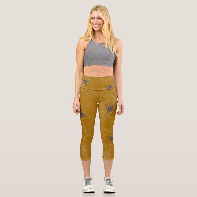 Halloween spiders web and pumpkins  capri leggings (Front)