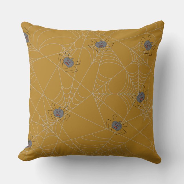 Halloween spiders web and pumpkins cushion (Front)