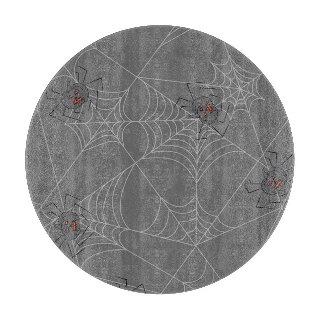 Halloween spiders web and pumpkins   cutting board (Front)