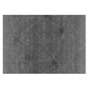Halloween spiders web and pumpkins cutting board