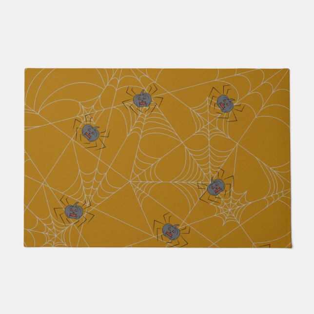 Halloween spiders web and pumpkins doormat (Front)