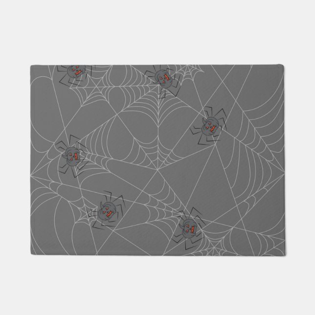 Halloween spiders web and pumpkins    doormat (Front)