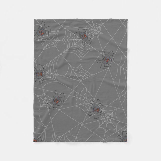 Halloween spiders web and pumpkins  fleece blanket (Front)