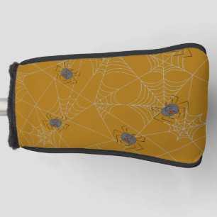 Halloween spiders web and pumpkins golf head cover
