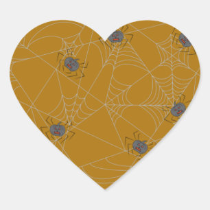 Halloween spiders web and pumpkins   heart sticker