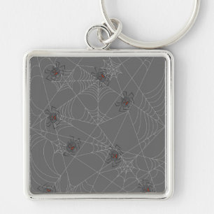 Halloween spiders web and pumpkins key ring