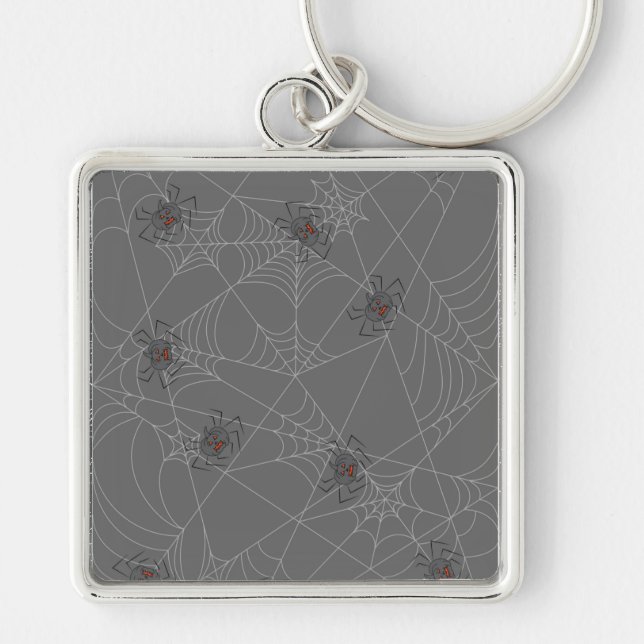 Halloween spiders web and pumpkins  key ring (Front)