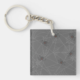 Halloween spiders web and pumpkins key ring