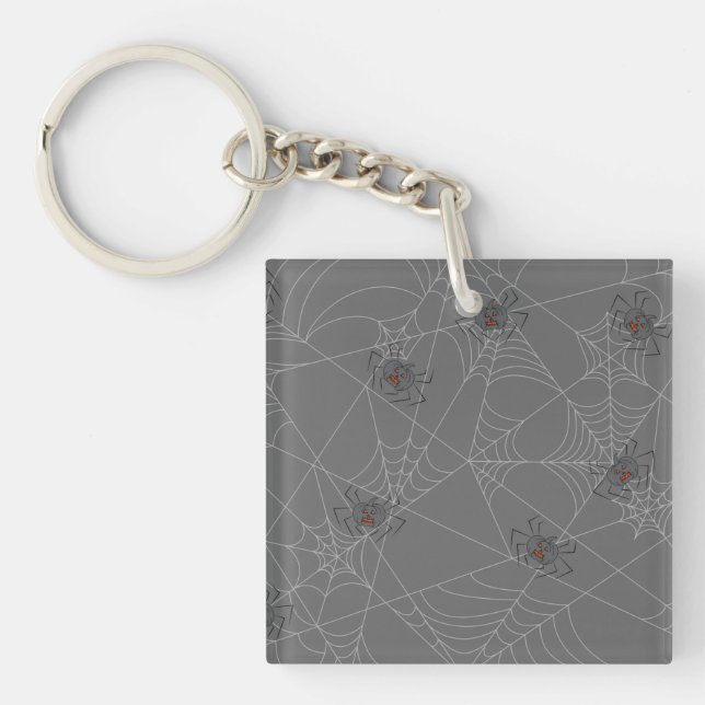 Halloween spiders web and pumpkins   key ring (Front)