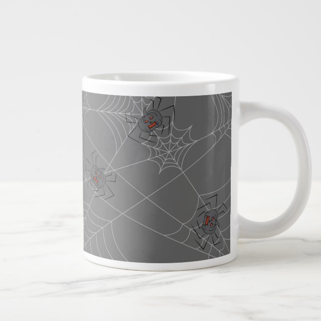Halloween spiders web and pumpkins large coffee mug (Right)