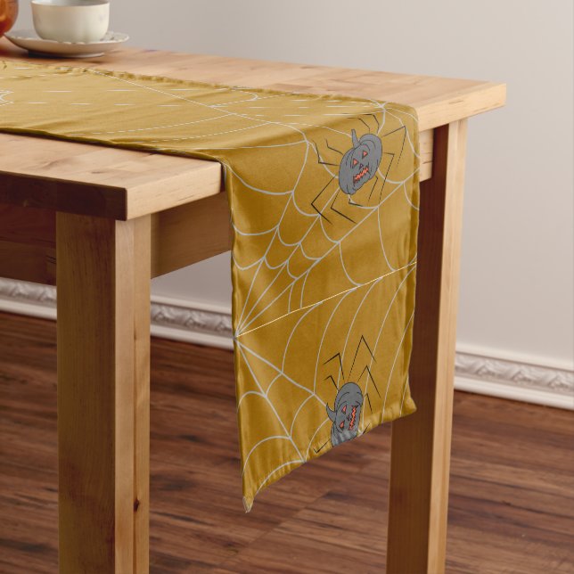 Halloween spiders web and pumpkins  long table runner (In Situ)