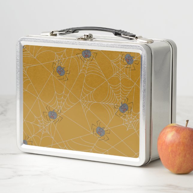 Halloween spiders web and pumpkins  metal lunch box (In Situ)