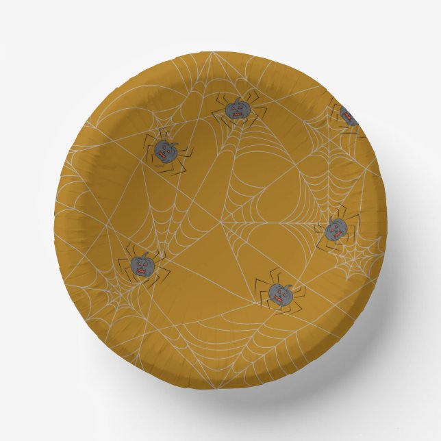 Halloween spiders web and pumpkins   paper plate (Front)