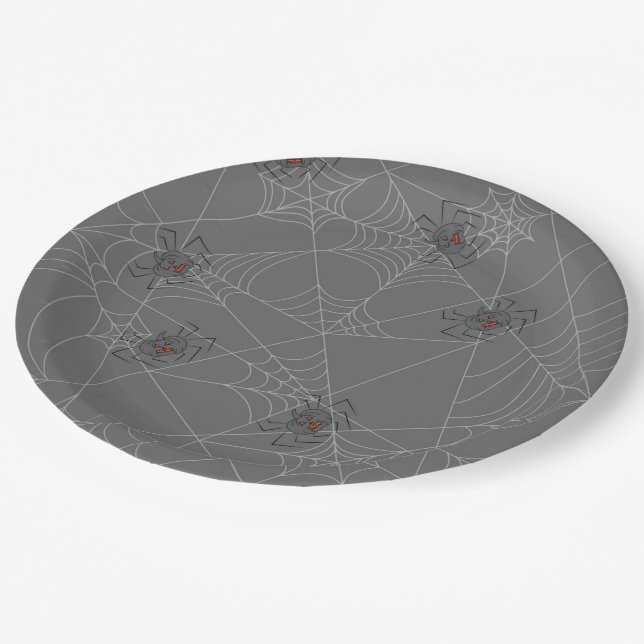 Halloween spiders web and pumpkins  paper plate (Angled)