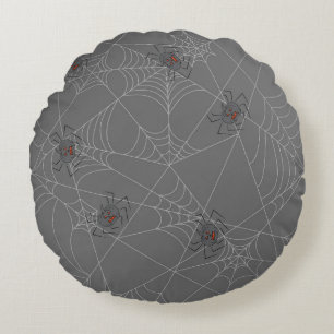 Halloween spiders web and pumpkins round cushion