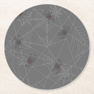 Halloween spiders web and pumpkins round paper coaster