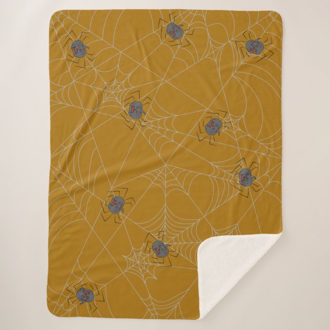Halloween spiders web and pumpkins   sherpa blanket (Front)