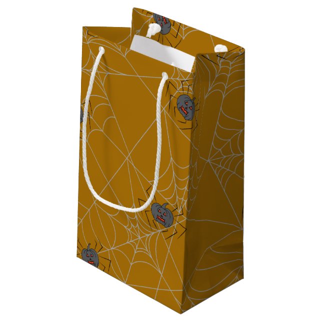 Halloween spiders web and pumpkins   small gift bag (Back Angled)