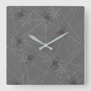 Halloween spiders web and pumpkins square wall clock