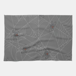 Halloween spiders web and pumpkins tea towel