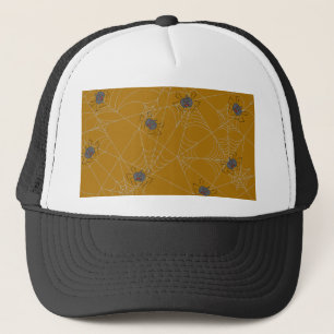 Halloween spiders web and pumpkins trucker hat