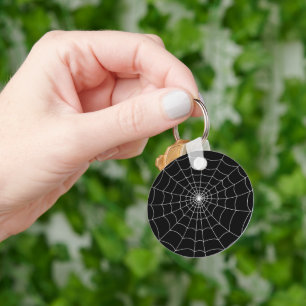 Halloween spiderweb black and white gothic pattern key ring