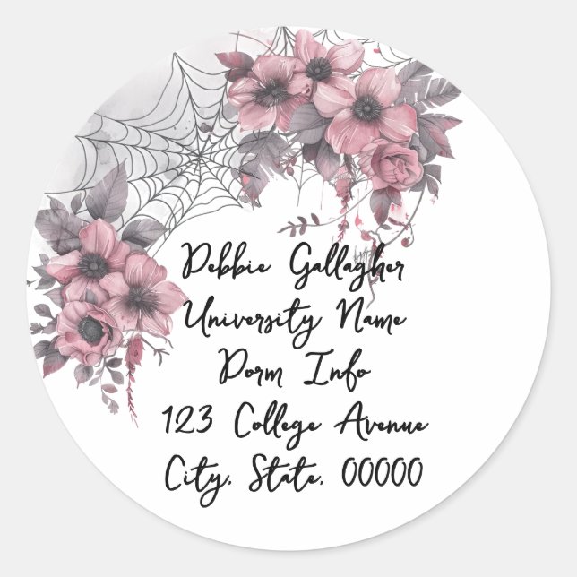 Halloween Spiderweb College Student Mailing Addres Classic Round Sticker (Front)