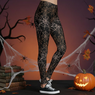 Halloween Spiderweb Pattern Orange Black ID1328 Leggings