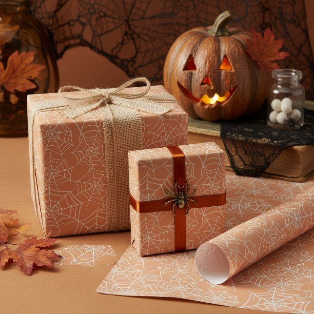 Halloween Spiderweb Pattern Orange White ID1328 Wrapping Paper (Creator Uploaded)