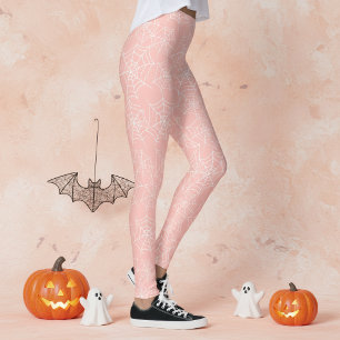 Halloween Spiderweb Pattern Pink White ID1328 Leggings
