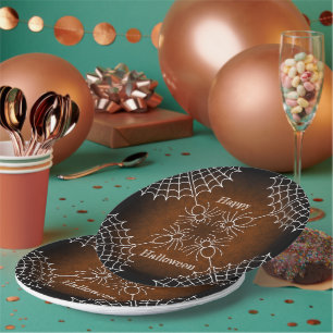 Halloween Spiderweb spiders black orange white  Paper Plate