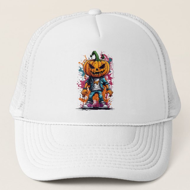 Halloween splash colour pumpkin  trucker hat (Front)