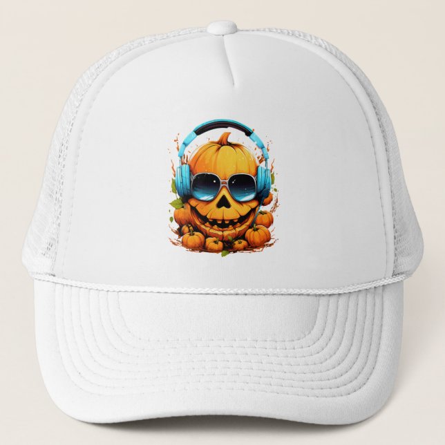 Halloween splash colour pumpkin trucker hat (Front)