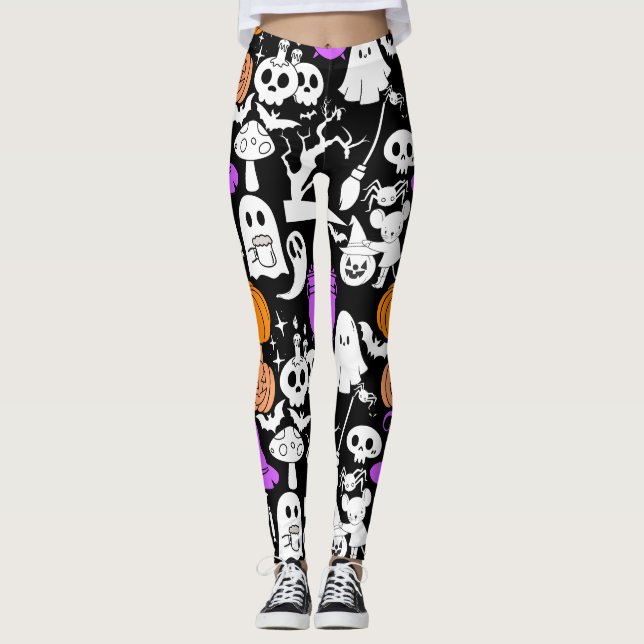 Halloween spookiness pattern 01 Black BG Leggings (Front)