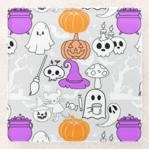 Halloween spookiness pattern 01 L Grey BG Glass Coaster