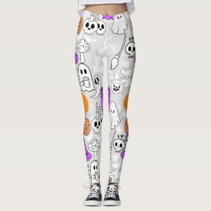 Halloween spookiness pattern 01 L Grey BG Leggings