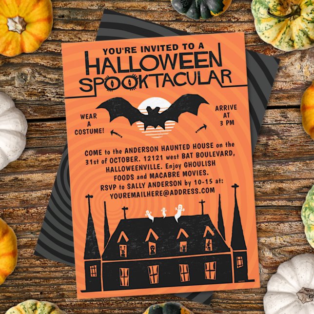 Halloween Spooktacular 1960s Midcentury Retro Bat Invitation (Creator Uploaded)