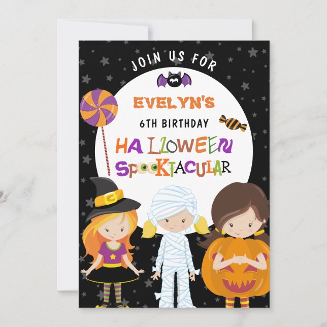Halloween Spooktacular Girls 6th Birthday Invitation (Front)