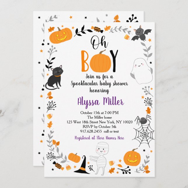 Halloween Spooktacular Oh Boy Baby Shower Invitation (Front/Back)